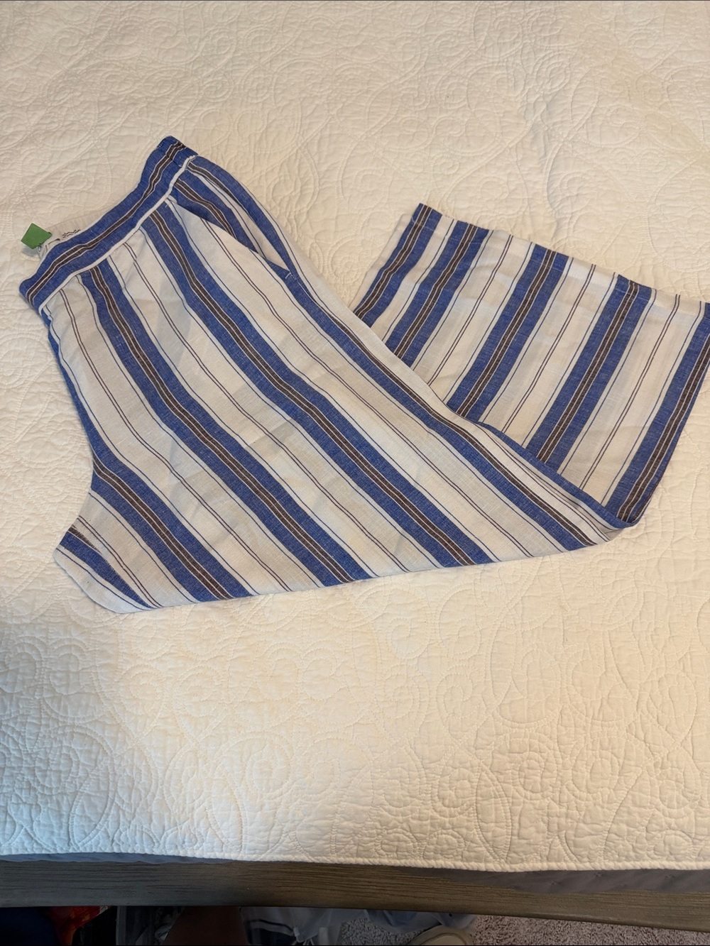 LOFT Blue and White Striped Linen Pants
